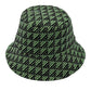 Green Polyester Geometric Patterned Bucket Hat, this bucket hat doubles as a rain hat and is snug on the head and stays on well. It will work well to keep the rain off the head and out of the eyes and also the back of the neck. Wear it to lend a modern liveliness above a raincoat on trans-seasonal days in the city.