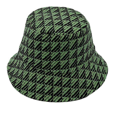 Green Polyester Geometric Patterned Bucket Hat, this bucket hat doubles as a rain hat and is snug on the head and stays on well. It will work well to keep the rain off the head and out of the eyes and also the back of the neck. Wear it to lend a modern liveliness above a raincoat on trans-seasonal days in the city.
