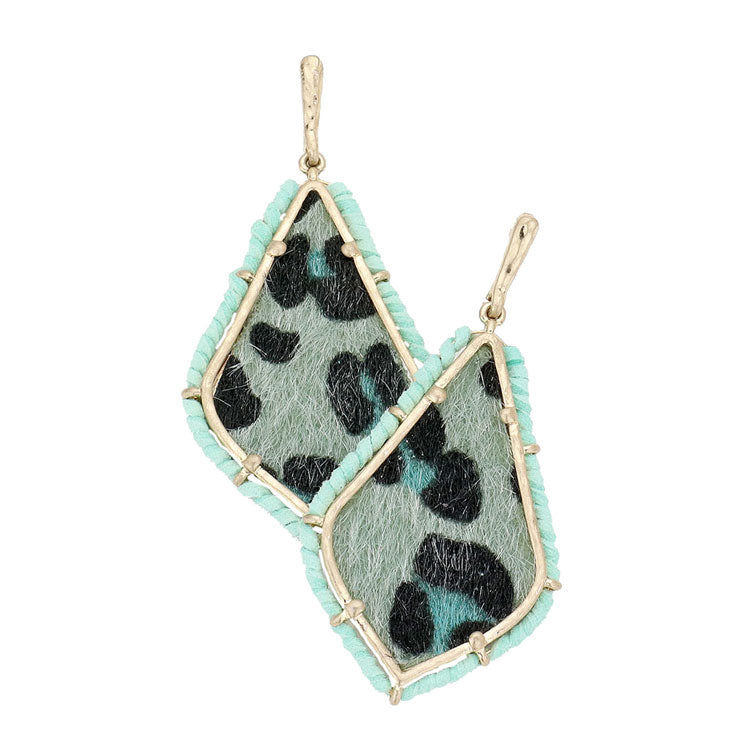 Green Post Back Leopard Patterned Petal Dangle Earrings. Beautifully crafted design adds a gorgeous glow to any outfit. Jewelry that fits your lifestyle! Perfect Birthday Gift, Anniversary Gift, Mother's Day Gift, Anniversary Gift, Graduation Gift, Prom Jewelry, Just Because Gift, Thank you Gift.