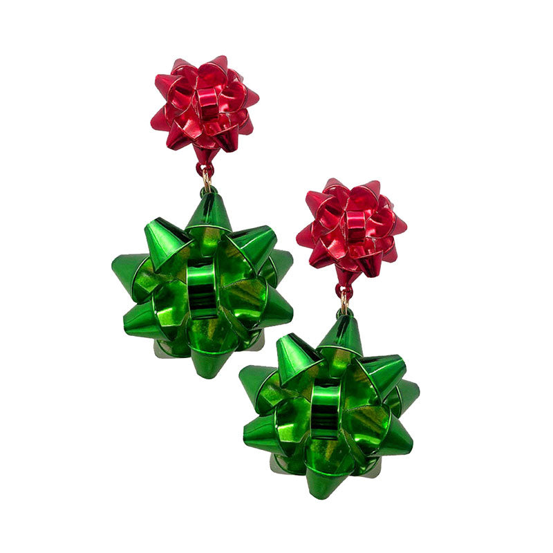 Green Red Christmas Gift Bow Dangle Earrings, elegance and cuteness becomes you in these lightweight and playful, shiny glamorous Christmas bow dangle earrings, get into the Christmas spirit with these gorgeous handcrafted Christmas earrings, they will dangle on your earlobes & bring a smile to those who look at you. Perfect Gift December Birthdays, Christmas, Stocking Stuffers, Secret Santa, BFF, etc.