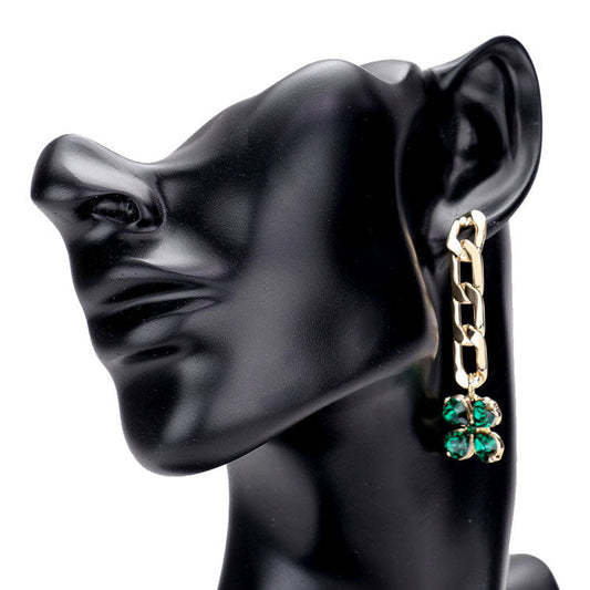 Green ST. Patrick's Day Metal Chain Stone Clover Dangle Earrings, This lightweight necklace complements your St. Patrick's Day outfit. This illuminate your St. Patrick's Day party and attract everyone's attention. The necklace is perfect for St. Patrick's Day party, night parties, carnivals.