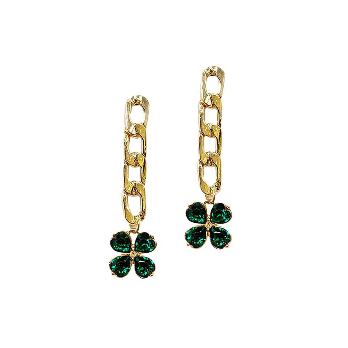 Green ST. Patrick's Day Metal Chain Stone Clover Dangle Earrings, This lightweight necklace complements your St. Patrick's Day outfit. This illuminate your St. Patrick's Day party and attract everyone's attention. The necklace is perfect for St. Patrick's Day party, night parties, carnivals.
