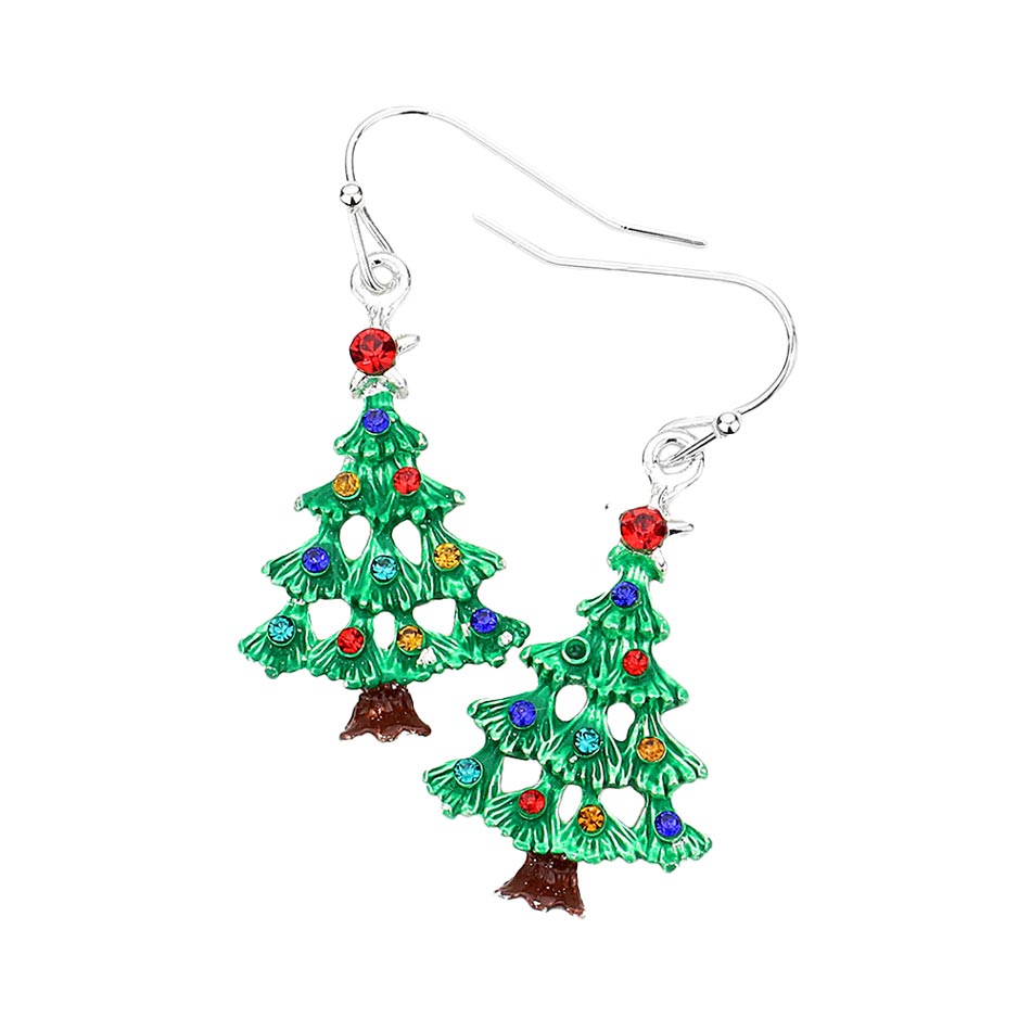 Green Silver Stunning Christmas Tree Dangle Earrings, Celebrate the holidays properly sporting the Christmas Tree Dangle Earrings. They will dangle on your earlobes & bring a smile to those who look at you. Christmas Tree dangle super cute and fashionable, lightweight and great for all-day wear! Gifts idea for Christmas, Thanksgiving, New Year, Anniversary Gift, Mother's Day Gift, Graduation Gift, Gift, Birthday and other special occasions.