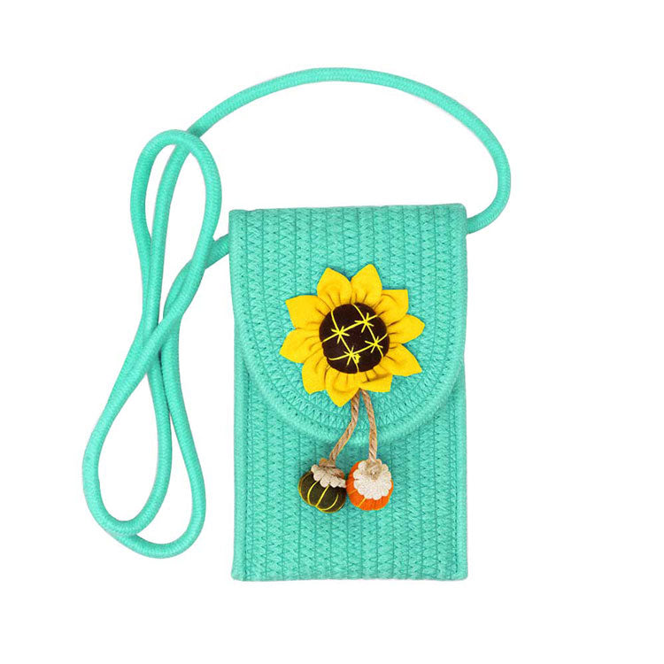 Green Sunflower Patch Accented Mini Straw Crossbody Bag, these straw Crossbody Bag are designed with Sunflower Patch, looking lovely and attractive; they are lightweight to carry and durable to serve you for a long time, giving you good use feeling; Easy to carry specially when you need hands-free, fun, vibrant colors casual or a night out on the town or hang out on the beach. Perfect Birthday Gift, Valentine's Day Gift, Anniversary Gift, Loved One Gift, Mother's Day Gift, Vacation, etc