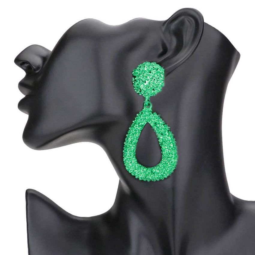 Green Textured Open Metal Teardrop Dangle Earrings, This earrings are classy and elegant, you will look stunning with this design. Look like the ultimate fashionista with these Earrings! Add something special to your outfit! It will be your new favorite accessory. Perfect Birthday Gift, Anniversary Gift, Mother's Day Gift, Graduation Gift, Prom Jewelry, Just Because Gift, Thank you Gift.