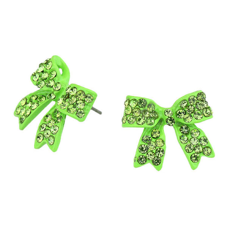 Green Trendy Fashionable Pave bow stud earrings. Beautifully crafted design adds a gorgeous glow to any outfit. Jewelry that fits your lifestyle! Perfect Birthday Gift, Anniversary Gift, Mother's Day Gift, Anniversary Gift, Graduation Gift, Prom Jewelry, Just Because Gift, Thank you Gift.