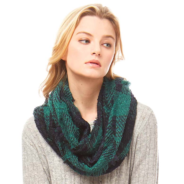 Green Trendy Plaid Check Infinity Scarf, is on trend and a beautiful scarf that amps up your beauty with comfort to a greater extent. Great to wear daily in the cold winter to protect you against the chill. It accents the glamour with a plush material that feels amazing and snuggled up against your cheeks. This scarf is a versatile choice that can be worn in many ways. 
