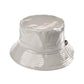 Grey C.C Brand Shiny Solid Color Reflective Enamel Detailed Rain Bucket Hat; this rain hat is snug on the head and works well to keep rain off the head, out of eyes, and also the back of the neck. Wear it to lend a modern liveliness above a raincoat on trans-seasonal days in the city. Perfect Gift for fashion-forward friend