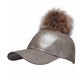 Grey C.C Vintage Style Faux Leather Pom Pom Baseball Cap Summer Sun Hat; comfy cap great for a bad hair day, pull your bun or ponytail thru the back opening, keep hair away from face while exercising, running, playing sports or just taking a walk. Perfect Birthday Gift, Mother's Day Gift, Anniversary Gift, Thank you Gift