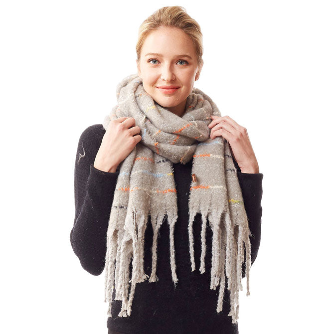 Grey Glitz Colorful Stitch Fuzzy Oblong Scarf, Accent your look with this soft, highly versatile scarf. Great for daily wear in the cold winter to protect you against chill, classic infinity-style scarf & amps up the glamour with plush material that feels amazing snuggled up against your cheeks.