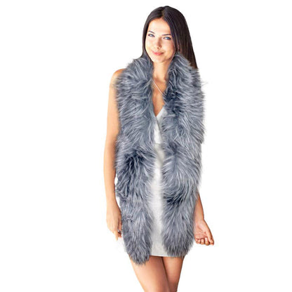 Grey Long Faux Furry Layover Scarf, accent your look with this soft, highly versatile layover scarf. It gives a lot of options to dress up your attire. It goes well with everything from jeans and a tee to work trousers and a sweater.  Soft, comfy, trendy, and beautiful that can keep you perfectly warm and gorgeous at the same time. A great wardrobe staple.
