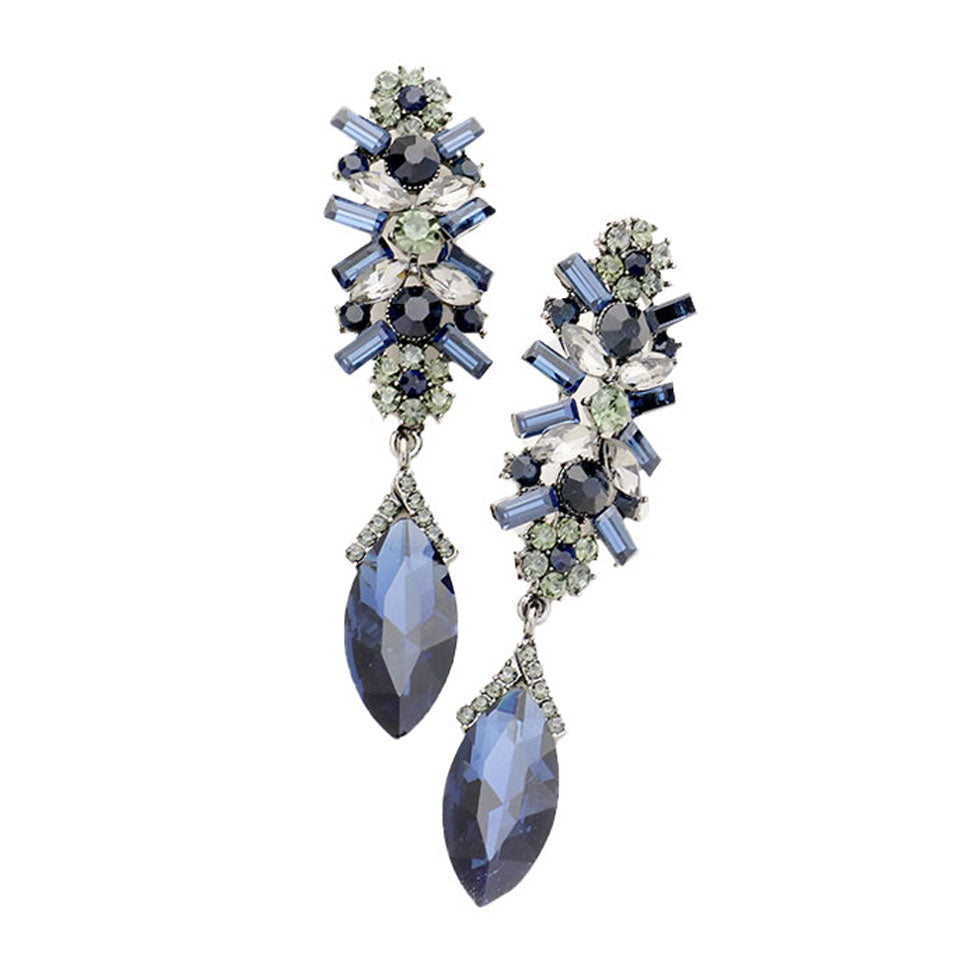 Gun Metal Montana Blue Marquise Glass Crystal Drop Evening Earrings, put on a pop of color to complete your ensemble. Perfect for adding just the right amount of shimmer & shine and a touch of class to special events. Perfect Birthday Gift, Anniversary Gift, Mother's Day Gift, Graduation Gift.