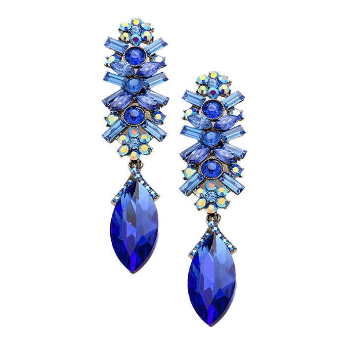 Gun Metal Sapphire Marquise Glass Crystal Drop Evening Earrings, put on a pop of color to complete your ensemble. Perfect for adding just the right amount of shimmer & shine and a touch of class to special events. Perfect Birthday Gift, Anniversary Gift, Mother's Day Gift, Graduation Gift.