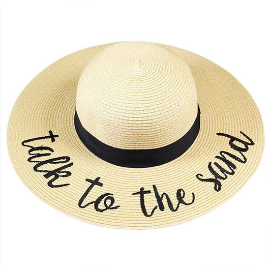 Talk to the Sand Embroidery Straw Floppy Sun Hat, whether you‚Äôre basking under the sun at the beach, lounging by the pool or kicking back with friends at the lake, a great hat can keep you cool and comfortable even when the sun is high in the sky.  Beach, Pool, Vacation, Honeymoon, Cruise; Beige;  100% Paper