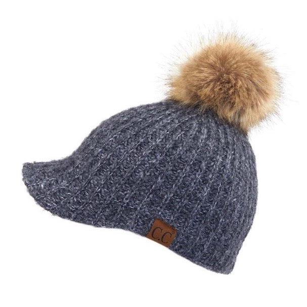 Heather Gray C.C Cable Knitted Brim Beanie Natural Faux Fur Pom Pom Warm Winter Hat; reach for this classic toasty hat to keep you nice and warm in the chilly winter weather, the wintry touch finish to your outfit. Perfect Gift Birthday, Christmas, Holiday, Anniversary, Stocking Stuffer, Secret Santa, Valentines Day, Loved One, BFF