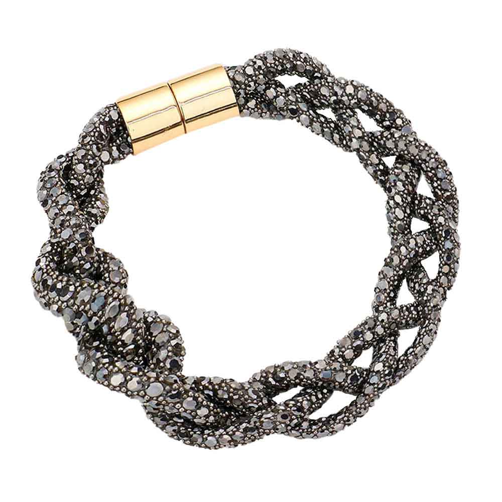 Hematite Bling Braided Magnetic Bracelet, Glam up your look with this Magnetic bracelet featuring an alluring braided mesh design and high polish finish for extra sheen. The magnet clasp keeps the bracelet secure on your wrist and makes it easy to wear and take off. This wide braided bracelet works well as a statement jewelry piece. Awesome gift for birthday, Anniversary, Valentine’s Day or any special occasion.