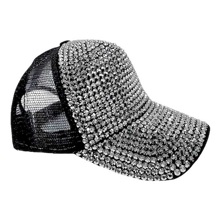 Hematite Bling Studded Mesh Back Baseball Cap, Front panel studded and fashionable, back mesh fabric makes it breathable and comfortable. The perfect "Bling" hat to keep you stylish, comfortable and on-the-go gorgeous. Wearing this hat can also make your hair don’t cover your face and eyes, make you safe and more convenient in most outdoor activities. perfect for hiking, camping, and other sports. Ideal for summer, Also suit for hip hop dancing, rock and punk style.