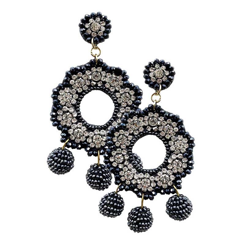 Hematite Felt Back Stone Embellished Beaded Ball Link Dangle Earring, versatile enough for wearing straight through the week, perfectly lightweight for all-day wear, coordinate with any ensemble from business casual to everyday wear, the perfect addition to every outfit. Adds a touch of nature-inspired beauty to your look. Wear this earring to a wedding, an engagement, a prom, or any other occasion where you wish to appear more charming.