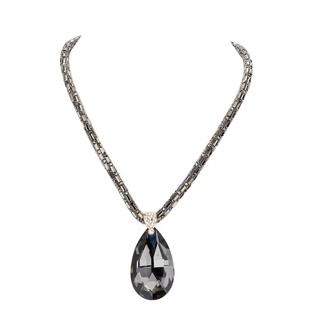 Hematite Teardrop Pendant Bling Necklace, Add this simple teardrop Pendant necklace to any look for a hint of bling! delicately polished necklace will enhance your look, versatile enough for wearing straight through the week, perfectly lightweight for all-day wear, coordinate with any ensemble from business casual to everyday wear, the perfect addition to every outfit. Adds a touch of nature-inspired beauty to your look. 