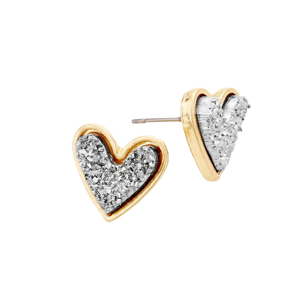 Hematite Trendy Fashionable Druzy Heart Stud Earrings, put on a pop of color to complete your ensemble. Perfect for adding just the right amount of shimmer & shine and a touch of class to special events. Perfect Birthday Gift, Anniversary Gift, Mother's Day Gift, Graduation Gift.