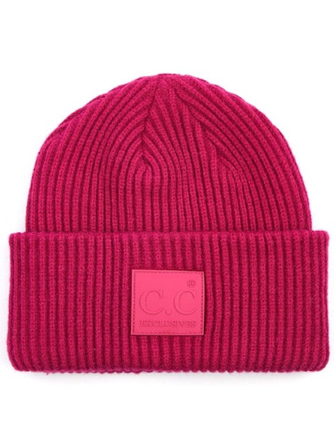 Hot Pink C.C Solid Ribbed Knit Beanie With Rubber Patch Comfy Warm Winter Hat; reach for this classic toasty hat to keep you nice n warm in the chilly winter weather, the wintry touch finish to your outfit. Perfect Gift Birthday, Christmas, Holiday, Anniversary, Stocking Stuffer, Secret Santa, Valentine's Day, Loved One, BFF