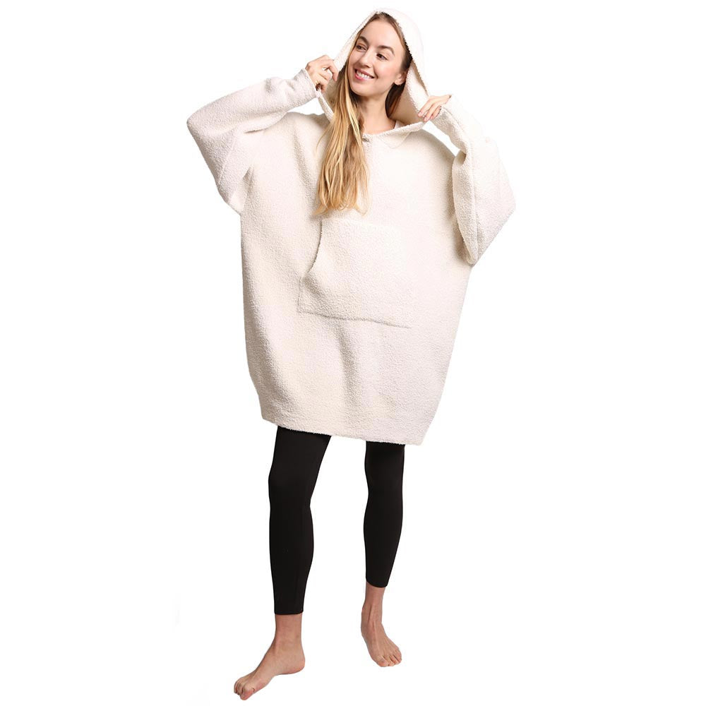 Ivory Solid Color Hooded Wearable Blanket, on-trend & fabulous design make it eye-catching and beautiful. It will keep you cozy and comfortable on winter and cold days. Go outside with confidence and beauty with this solid color-designed blanket. It's a luxe addition to any cold-weather ensemble. Great for daily wear in the winter to protect you against the chill. 
