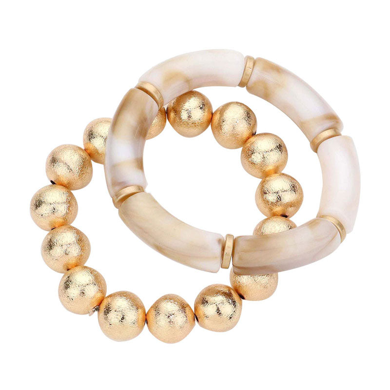 Ivory 2PCS Resin Metal Ball Stretch Bracelets. Get ready with this bracelets, Beautifully crafted design adds a gorgeous glow to any outfit. Jewelry that fits your lifestyle! Perfect Birthday Gift, Anniversary Gift, Mother's Day Gift, Anniversary Gift, Graduation Gift, Prom Jewelry, Just Because Gift, Thank you Gift.