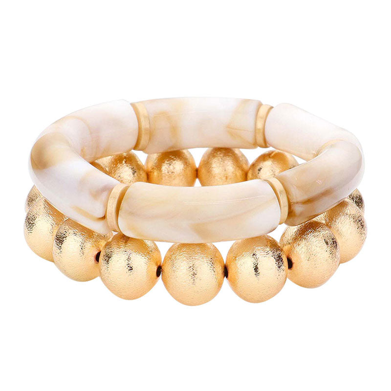 Ivory 2PCS Resin Metal Ball Stretch Bracelets. Get ready with this bracelets, Beautifully crafted design adds a gorgeous glow to any outfit. Jewelry that fits your lifestyle! Perfect Birthday Gift, Anniversary Gift, Mother's Day Gift, Anniversary Gift, Graduation Gift, Prom Jewelry, Just Because Gift, Thank you Gift.