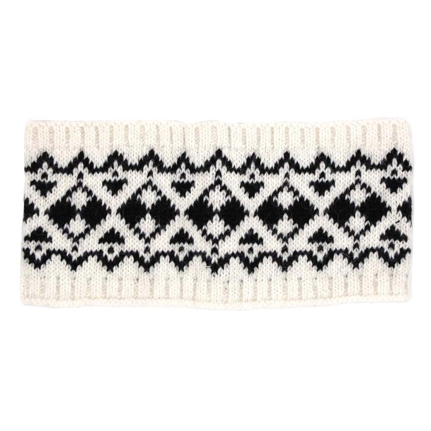 Ivory Aztec Pattern Ear Warmer Headband, Ear Warmer Headband with a beautiful Aztec Pattern can be worn centered or to the side for your comfort. It will shield your ears from cold winter weather ensuring all-day comfort and warmth. The headband is soft, comfortable, and warm adding a touch of classy style to your look. Show off your trendsetting style when you wear this ear warmer and be protected in the cold winter winds. Stay trendy and cozy.