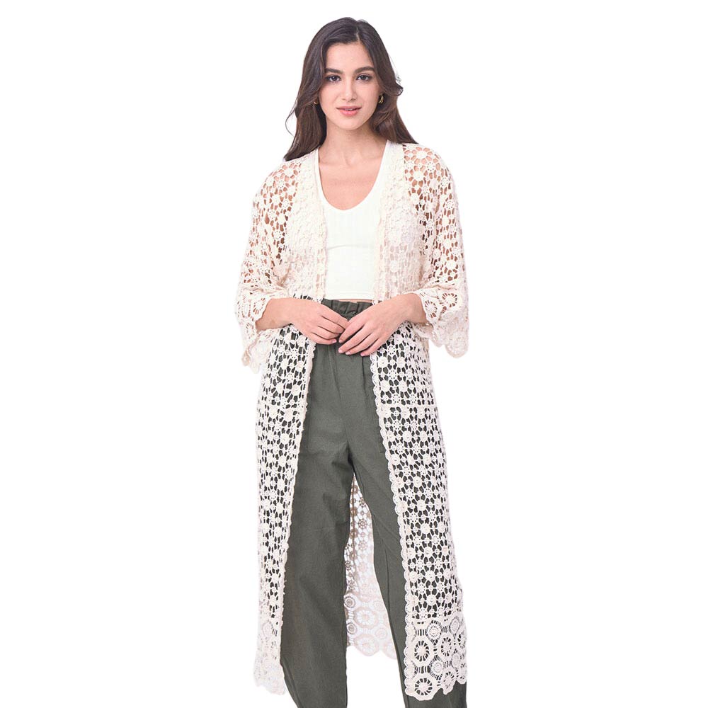 Ivory Crochet Long Cover Up Poncho, this timeless crochet long cover-up poncho is Soft, Lightweight, and breathable fabric, close to the skin, and comfortable to Wear. sophisticated, flattering, and cozy. look perfectly breezy and laid-back as you head to the beach. A fashionable eye-catcher will quickly become one of your favorite accessories.