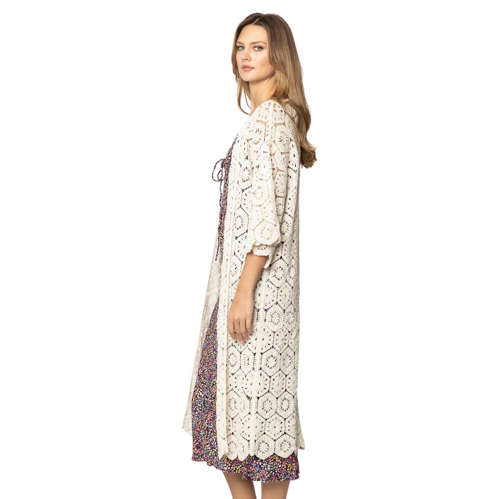 Ivory Crochet Long Cover Up Poncho, this timeless crochet long cover-up poncho is Soft, Lightweight, and breathable fabric, close to the skin, and comfortable to Wear. sophisticated, flattering, and cozy. look perfectly breezy and laid-back as you head to the beach. A fashionable eye-catcher will quickly become one of your favorite accessories.