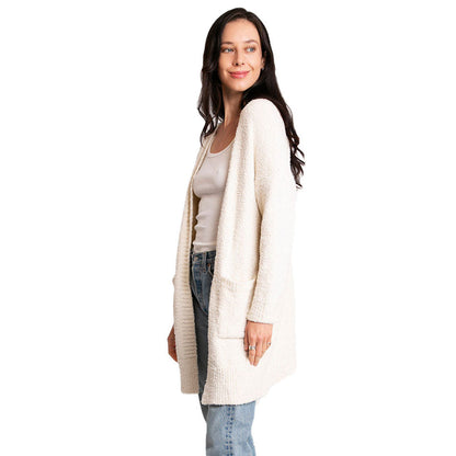 Ivory Fall Winter Solid Front Pocket Cardigan, the perfect accessory, luxurious, trendy, super soft chic capelet, keeps you warm and toasty. You can throw it on over so many pieces elevating any casual outfit! Perfect Gift for Wife, Mom, Birthday, Holiday, Christmas, Anniversary, Fun Night Out