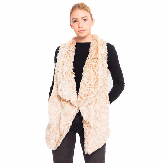 Ivory Solid Color Detailed Faux Fur Soft Furry Long Pocket Vest, the perfect accessory, luxurious, trendy, super soft chic capelet, keeps you warm & toasty. You can throw it on over so many pieces elevating any casual outfit! Perfect Gift Birthday, Holiday, Christmas, Anniversary, Wife, Mom, Special Occasion