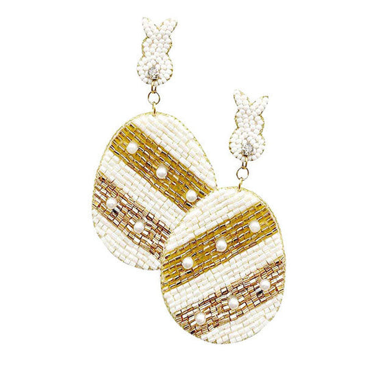 Ivory Felt Back Beaded Easter Bunny Egg Link Dangle Earrings. Look like the ultimate fashionista with these Earrings! Add something special to your outfit this Valentine! special It will be your new favorite accessory. Perfect Birthday Gift, Anniversary Gift, Mother's Day Gift, Graduation Gift, Valentine's Day Gift.