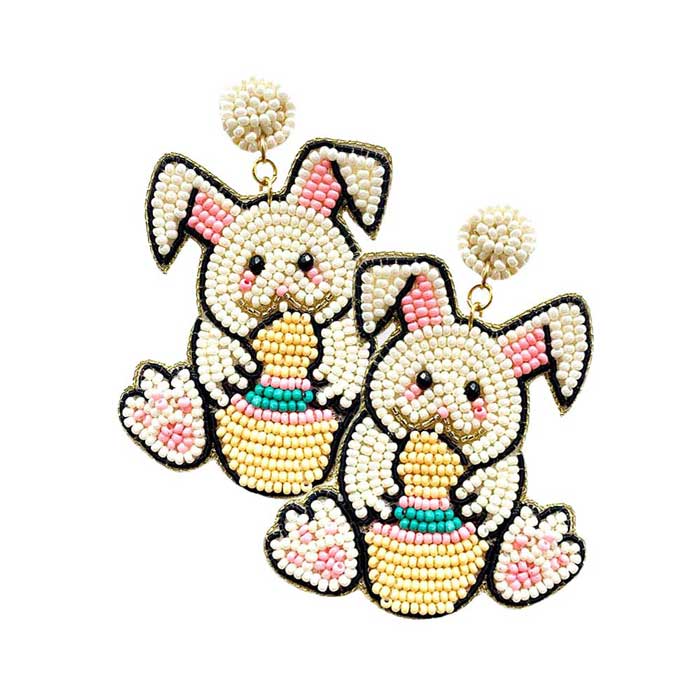 Ivory Felt Back Easter Bunny Egg Seed Beaded Dangle Earrings, perfect for the festive season, embrace the Easter spirit with these cute enamel bunny egg earrings, these adorable dainty gift earrings are bound to cause a smile or two. Surprise your loved ones on this Easter Sunday occasion, great gift idea for Wife, Mom, or your Loving One.