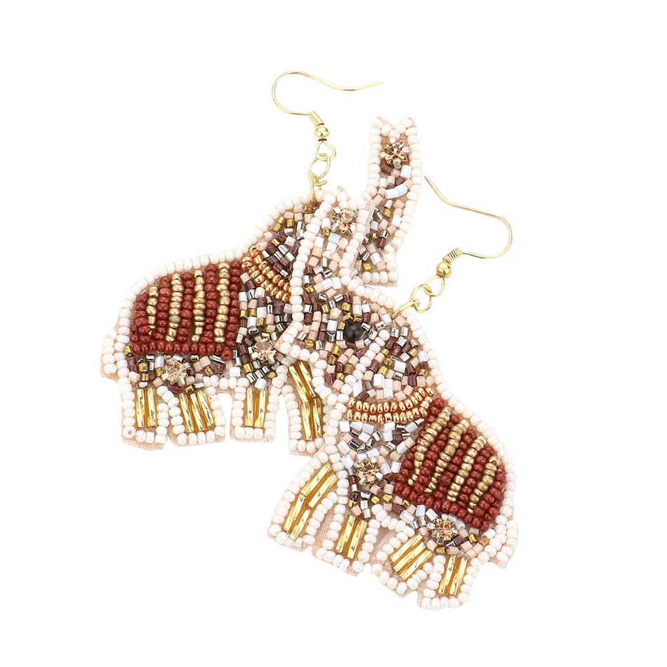 Ivory Felt Back Elephant Beaded Dangle Earrings, put on a color to complete your ensemble with animal elephant theme. Beautifully crafted design adds a gorgeous glow to any outfit. Perfect for adding just the right amount of shimmer & shine. It will be your new favorite accessory. Perfect for Birthday Gift, Anniversary Gift, Mother's Day Gift, Graduation Gift.