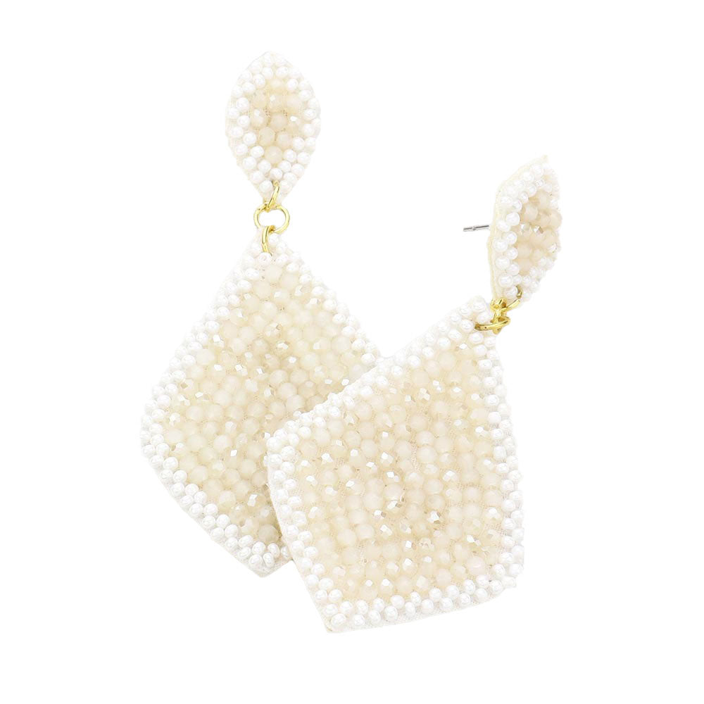 Ivory Felt Back Seed Beaded Petal Dangle Earrings, Seed Bead Petal Earrings jewelry that fits your lifestyle, adding a pop of pretty color. Enhance your attire with this vibrant handcrafted beautiful earrings to dress up or down your look. Coordinate these earrings with any ensemble from business casual to everyday wear, ideal for parties, events, holidays.