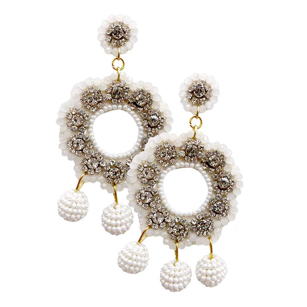 Ivory Felt Back Stone Embellished Beaded Ball Link Dangle Earring, versatile enough for wearing straight through the week, perfectly lightweight for all-day wear, coordinate with any ensemble from business casual to everyday wear, the perfect addition to every outfit. Adds a touch of nature-inspired beauty to your look. Wear this earring to a wedding, an engagement, a prom, or any other occasion where you wish to appear more charming.