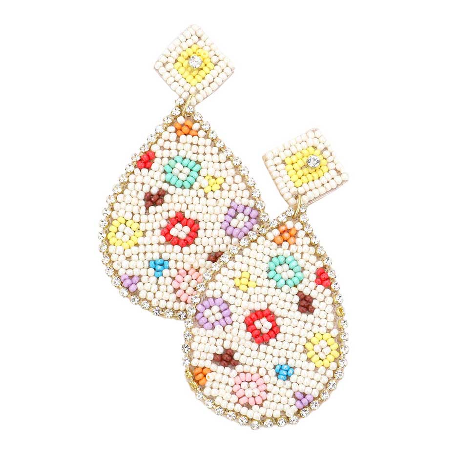 Ivory Felt Back Teardrop Beaded Dangle Earrings, This beaded handcrafted jewelry that fits your lifestyle, adding a polished finish to your look. Enhance your attire with these beautiful artisanal earrings to show off your fun trendsetting style. Lightweight and comfortable for wearing all day long. This is a fantastic gift for your loved ones.