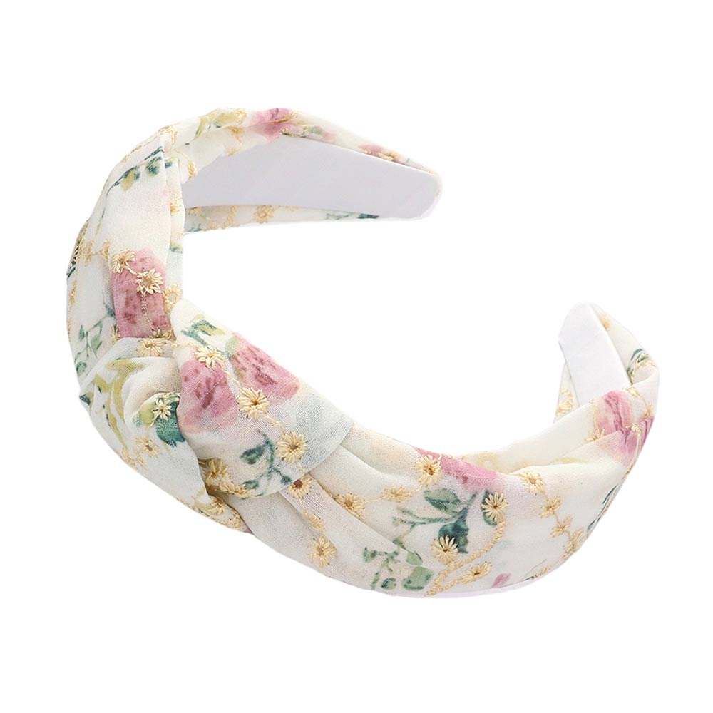 Ivory Flower Patterned Burnout Knot Headband, be ready to receive compliments. Be the ultimate trendsetter wearing this knotted headband with all your stylish outfits! exquisite enough to use on the wedding day. Perfect gifts for weddings, prom, birthdays, mother’s day, christmas, anniversaries, holidays, mardi gras, valentine’s day, or any occasion.