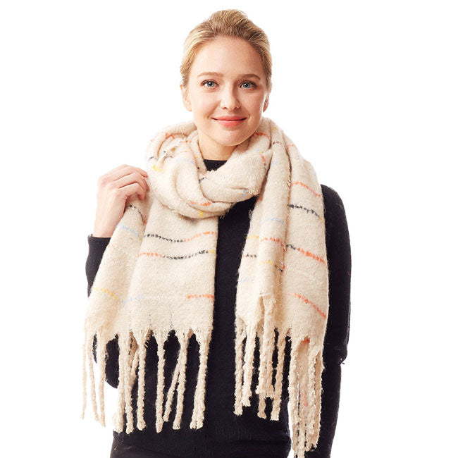 Ivory Glitz Colorful Stitch Fuzzy Oblong Scarf, Accent your look with this soft, highly versatile scarf. Great for daily wear in the cold winter to protect you against chill, classic infinity-style scarf & amps up the glamour with plush material that feels amazing snuggled up against your cheeks.
