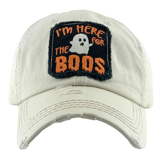 Ivory I'm Here For The Boos Halloween Ghost Vintage Baseball Cap, add a glowing perfection to your Halloween costume. Its attractiveness makes your presence means to the places you will be. The ghost-themed Baseball cap makes you sparkly at the party and gets many compliments. Show your trendy choice with this lovely Baseball cap. These Halloween cap is perfect for a night out, outdoor events, hip hop fashion, Halloween costumes, shopping, dating.