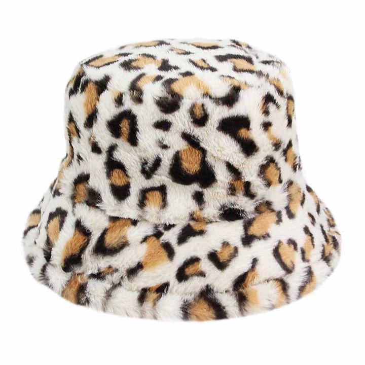 Ivory Leopard Patterned Faux Fur Bucket Hat, this Faux Fur leopard patterned bucket hat is nicely designed and a great addition to your attire. Perfect for protecting you from the wind, snow, beach, pool, camping, or any outdoor activities in cold weather. Awesome winter gift accessory! Perfect gift for Birthdays, Christmas, Stocking stuffers, Secret Santa, holidays, anniversaries, Valentine's Day, etc. to your friends, family, or loved ones.