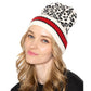 Leopard Patterned Striped Cuff Knit Beanie Hat
