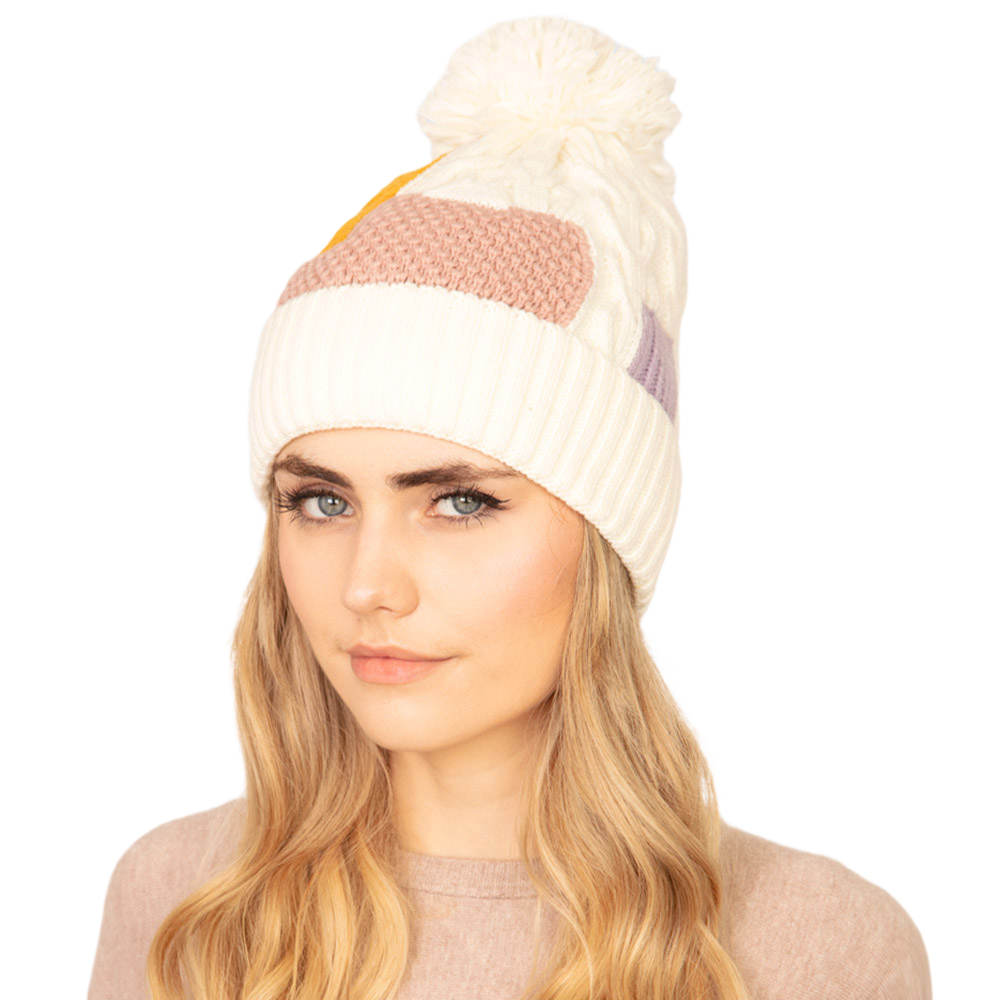 Ivory Patch Fleece Pom Pom Beanie Hat Warm Fleece Pom Pom Hat, reach for this classic toasty hat to keep you incredibly warm in the chilly winter weather, the wintry touch finish to your outfit. Perfect Gift Birthday, Christmas, Holiday, Anniversary, Stocking Stuffer, Secret Santa, Valentine's Day, Loved One, BFF