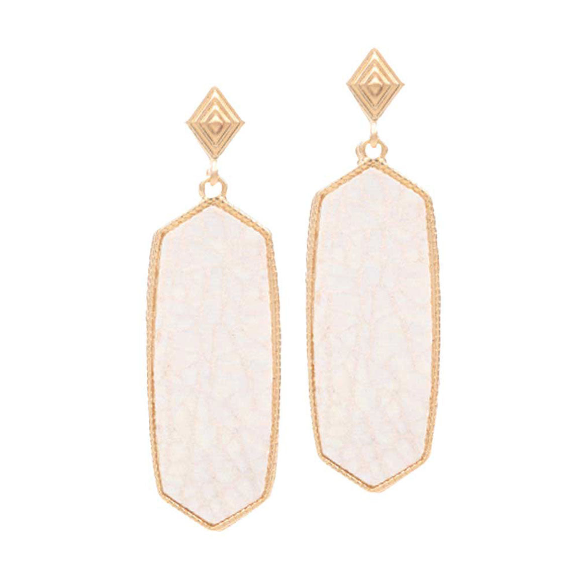 Ivory Patterned Hexagon Dangle Earrings. put on a pop of color to complete your ensemble. Beautifully crafted design adds a gorgeous glow to any outfit Perfect for adding just the right amount of shimmer & shine . Perfect for Birthday Gift, Valentine's Gift, Anniversary Gift, Mother's Day Gift, Graduation Gift.