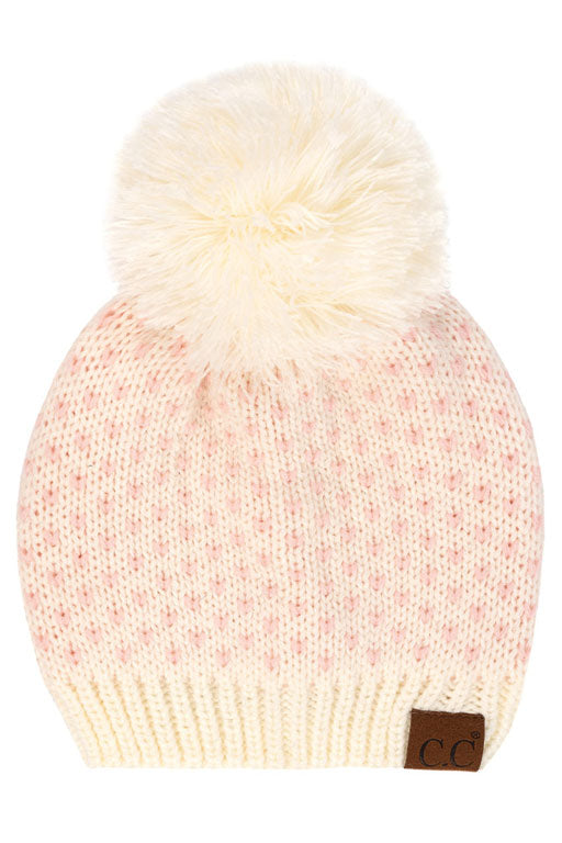 Ivory Pink C.C Heart Pattern Knit Pom Beanie Hat, before running out the door into the cool air, you’ll want to reach for this toasty beanie to keep you incredibly warm. Accessorize the fun way with this faux fur pom pom hat, it's the autumnal touch you need to finish your outfit in style. Awesome winter gift accessory! Perfect Gift Birthday, Christmas, Stocking Stuffer, Secret Santa, Holiday, Anniversary, Valentine's Day, Loved One.