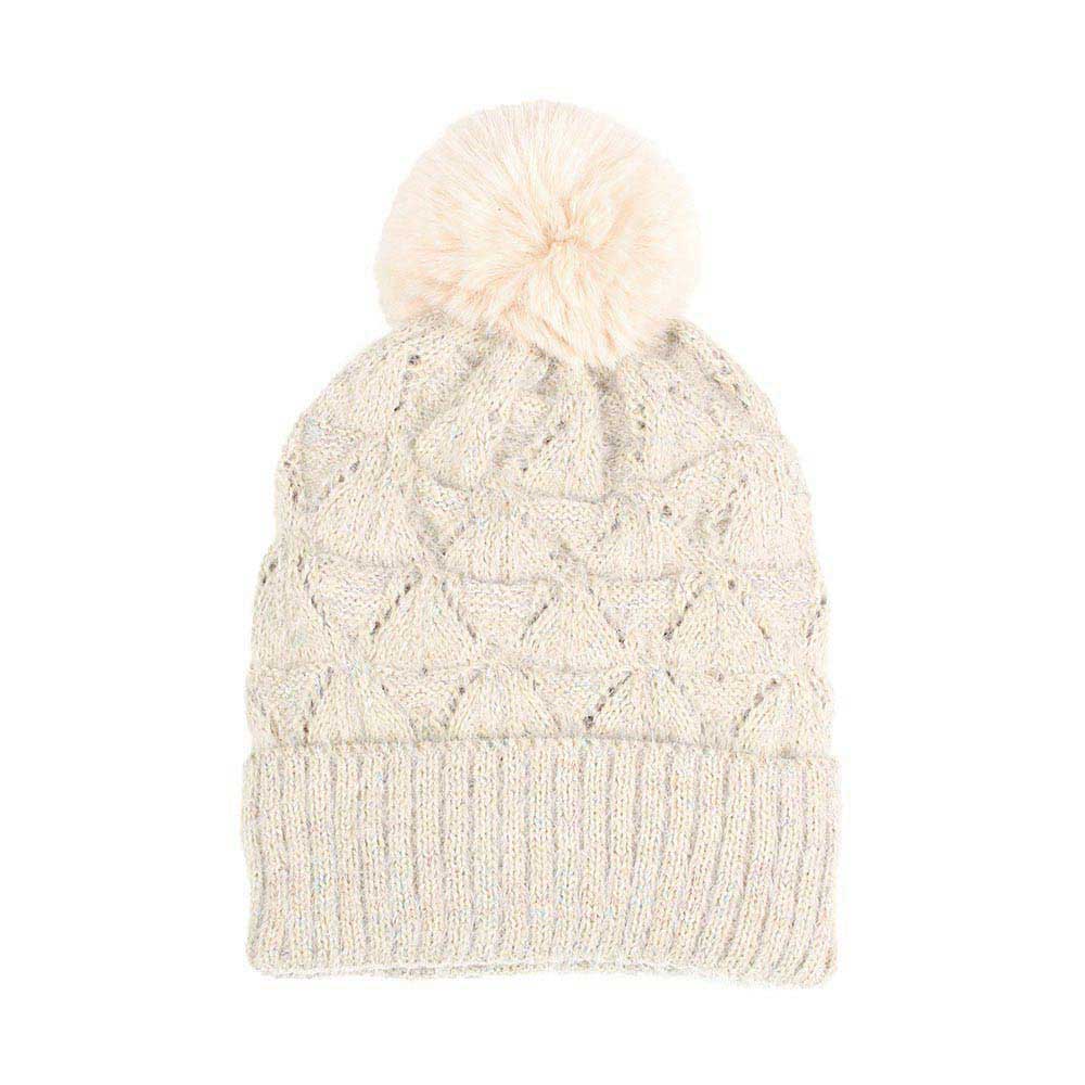 Ivory Pom Pom Multi Color Lurex Knit Beanie Hat, The winter hats for women is made of high-quality material, safe and harmless, soft, warm, breathable and comfortable to wear. Accessorize the fun way with this faux fur pom pom lurex beanie hat, the autumnal touch you need to finish your outfit in style. Awesome winter gift accessory! Perfect Gift Birthday, Christmas, Holiday, Anniversary, Valentine’s Day, Loved One.