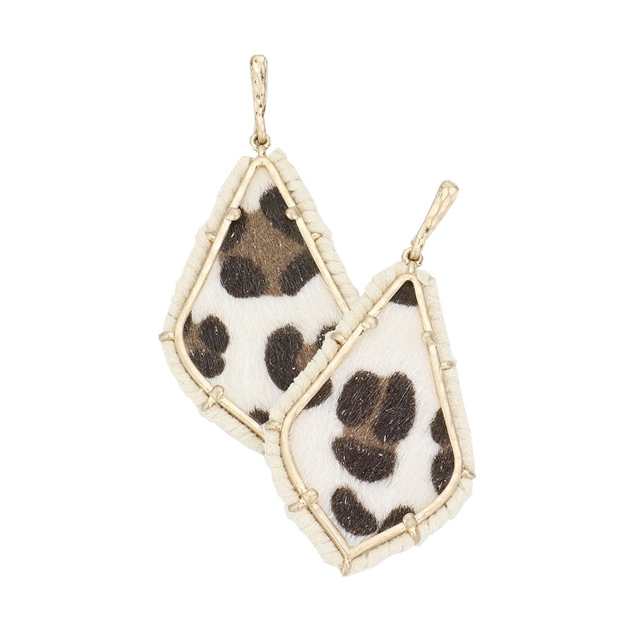 Ivory Post Back Leopard Patterned Petal Dangle Earrings. Beautifully crafted design adds a gorgeous glow to any outfit. Jewelry that fits your lifestyle! Perfect Birthday Gift, Anniversary Gift, Mother's Day Gift, Anniversary Gift, Graduation Gift, Prom Jewelry, Just Because Gift, Thank you Gift.