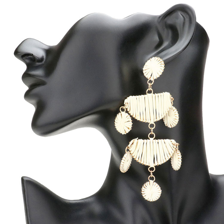 Ivory Raffia Wrapped Geometric Metal Link Dangle Earrings, Beautifully crafted design adds a glow to any outfit. Look like the ultimate fashionista with these earrings! which easily makes your events more enjoyable. These earrings make you extra special on occasion. These metal link dangle earrings enhance your beauty and make you more attractive.